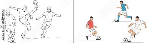 A minimalist vector set of male hairstyles, featuring a simple black line art outline of a side part on the left and a detailed, vibrant red curly hair illustration on the right.