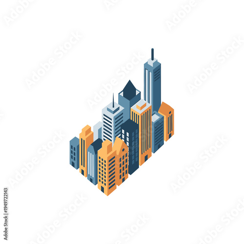 Isometric City Skyline with Skyscrapers vector illustration
