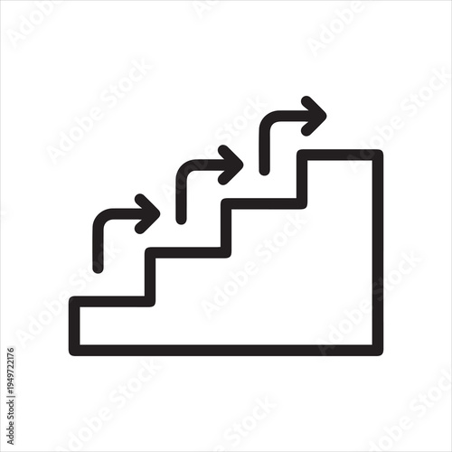 Stair steps with arrows, linear icon. Step-by-step progress and process development. Line with editable stroke.