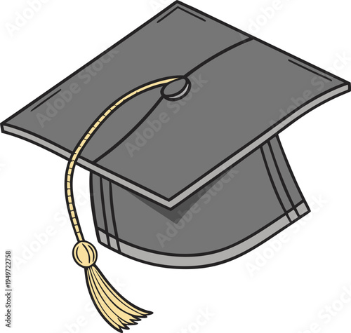 Graduation mortarboard cap with golden tassel isolated on transparent background representing academic success and commencement celebration.