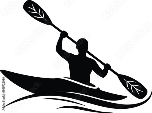 Silhouette of a person kayaking on water with oars  recreational outdoor activity