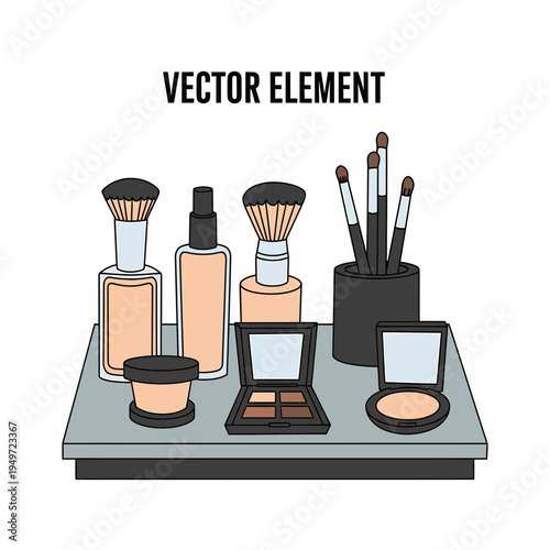 Cosmetic Products And Makeup Brushes On The Shelf vector illustration