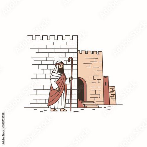 Moses Standing Before City Gate vector illustration