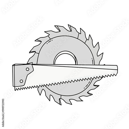 Hand Saw and Circular Saw Outline vector illustration