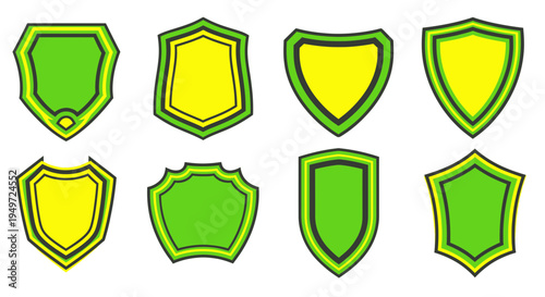 Set of Shields, Crests, Badges - Green and Yellow Abstract Shapes