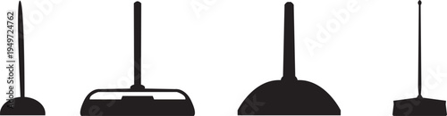 Collection of floor cleaning tools icons squeegee silhouette isolated on white transparent background.