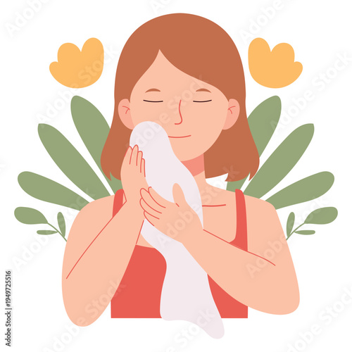 Flat illustration of women beauty care and skincare routine including facial treatment, cleansing, moisturizing, and skin care concept for beauty, dermatology, and skincare education design.