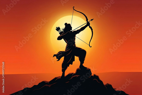 Lord Rama silhouette for Ram Navami festival banner with bow and arrow, lord Rama wallpaper.