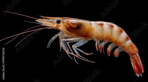 Detailed Close-Up of a Single Shrimp on Black Background