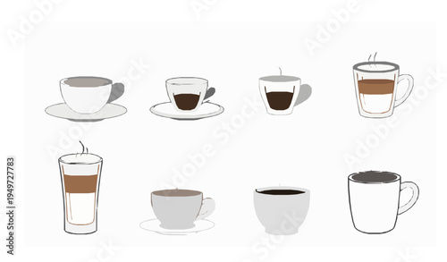 Coffee tea cups doodle hand drawn beverage vector