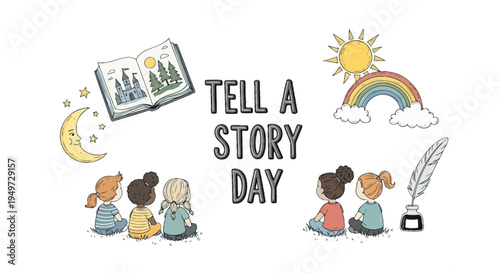 Children Listening to Story Illustration.