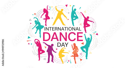 Colorful Silhouettes Dancing on International Dance Day.