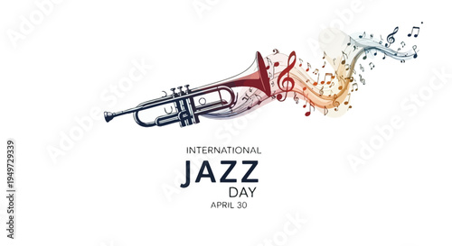Trumpet with Musical Notes Celebrating Jazz Day.