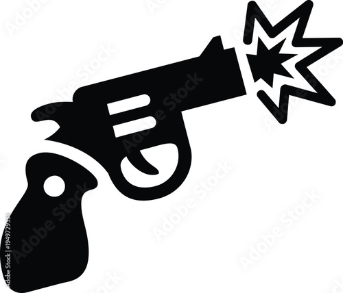 Stylized icon depicting a handgun firing with a bright muzzle flash