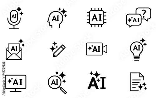 生成AI・人工知能の編集可能なライン線画アイコン