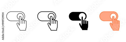 Set of minimalist toggle switch icons with transparent background, depicting on-off functionality, user interface controls, web application elements, and interactive settings, vector illustration