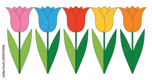 Five Multicolor Tulips Arrangement with Vibrant Spring Flowers