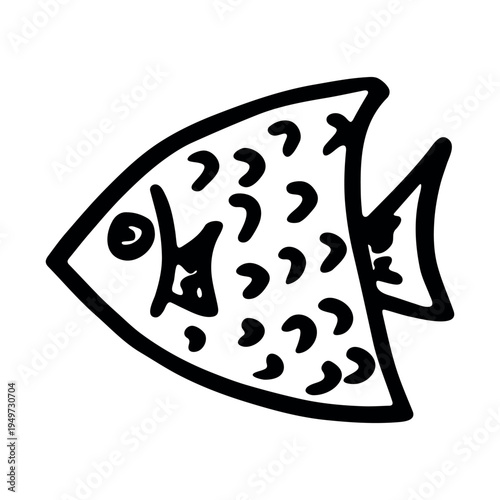 Hand drawn happy funny cute fish Adorable friendly kawaii tropical fish Underwater world sea life ocean Fishing seafood For design, kids print, kids books, nursery decor, coloring pages, logo