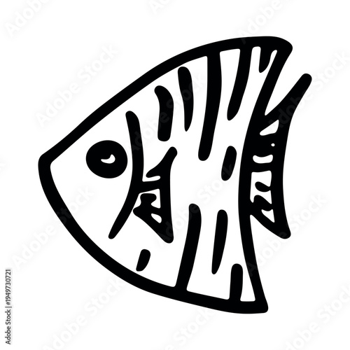 Hand drawn happy funny cute fish Adorable friendly kawaii tropical fish Underwater world sea life ocean Fishing seafood For design, kids print, kids books, nursery decor, coloring pages, logo