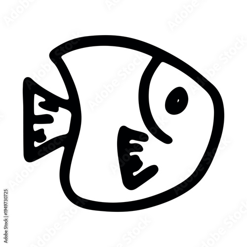 Hand drawn happy funny cute fish Adorable friendly kawaii tropical fish Underwater world sea life ocean Fishing seafood For design, kids print, kids books, nursery decor, coloring pages, logo