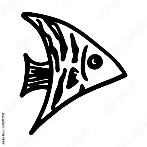 Hand drawn happy funny cute fish Adorable friendly kawaii tropical fish Underwater world sea life ocean Fishing seafood For design, kids print, kids books, nursery decor, coloring pages, logo