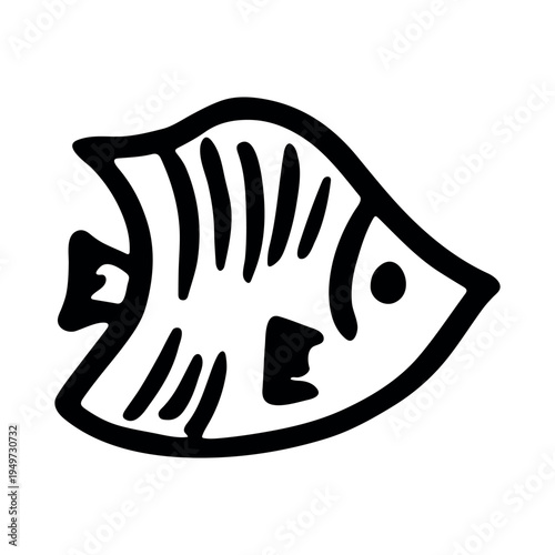 Hand drawn happy funny cute fish Adorable friendly kawaii tropical fish Underwater world sea life ocean Fishing seafood For design, kids print, kids books, nursery decor, coloring pages, logo