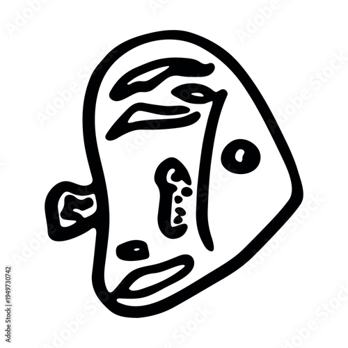 Hand drawn happy funny cute fish Adorable friendly kawaii tropical fish Underwater world sea life ocean Fishing seafood For design, kids print, kids books, nursery decor, coloring pages, logo