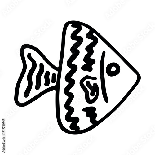 Hand drawn happy funny cute fish Adorable friendly kawaii tropical fish Underwater world sea life ocean Fishing seafood For design, kids print, kids books, nursery decor, coloring pages, logo