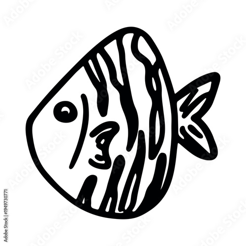 Hand drawn happy funny cute fish Adorable friendly kawaii tropical fish Underwater world sea life ocean Fishing seafood For design, kids print, kids books, nursery decor, coloring pages, logo