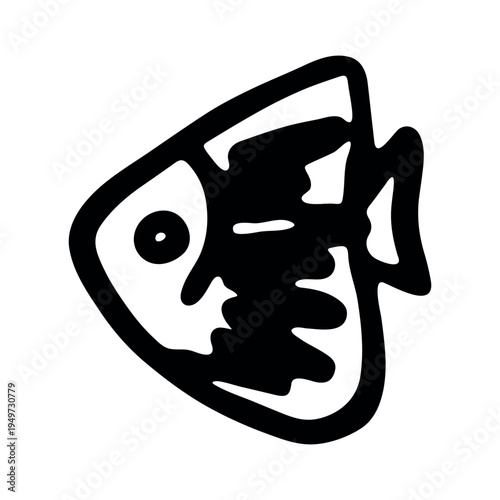 Hand drawn happy funny cute fish Adorable friendly kawaii tropical fish Underwater world sea life ocean Fishing seafood For design, kids print, kids books, nursery decor, coloring pages, logo