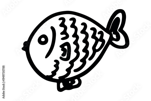 Hand drawn happy funny cute fish Adorable friendly kawaii tropical fish Underwater world sea life ocean Fishing seafood For design, kids print, kids books, nursery decor, coloring pages, logo