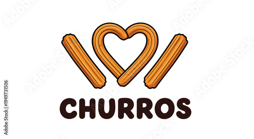 I love churros heart shape logo design delicious fried dough pastry treat sweet snack symbol popular dessert icon