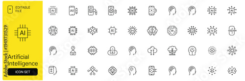 Canvastavla Outline icons illustrating artificial intelligence, machine learning, data processing, and smart technology concepts