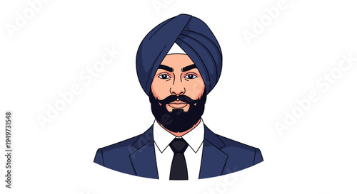 Professional sikh man wearing a dark blue turban and suit embodying business tradition and cultural identity