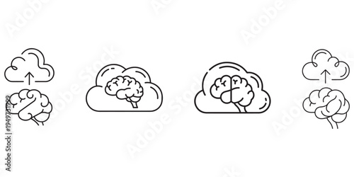 Cloud Computing and Artificial Intelligence Brain Data Transfer and Storage Concept Icons