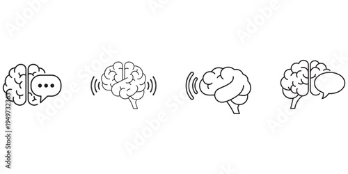 Brain activity and communication icons thought process, ideas, and learning