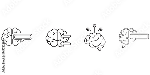 Brain icons representing thoughts, ideas, learning, and cognitive processes
