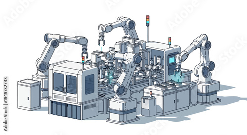 Industrial robotic arms in a factory.