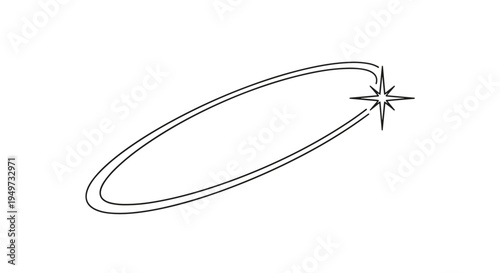 Simple minimalist line drawing of a star following an elliptical orbit around a central point on a clean white background.