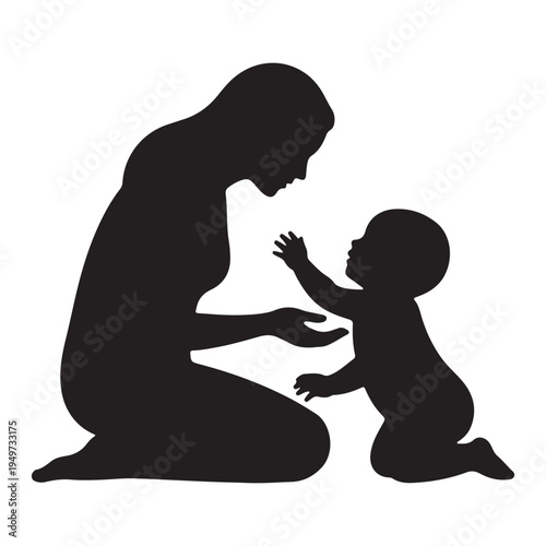 Mother and Baby Silhouette Vector Illustration, Loving Dad Playing with Child Parenting Family Bond Clipart for Logo Wall Art Cricut Laser Cut Design