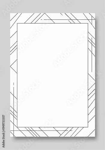 Photograph Frame with Geometric Border on Light Gray Workspace