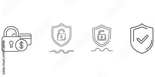 Security icons for payment, banking, and protection on a white background
