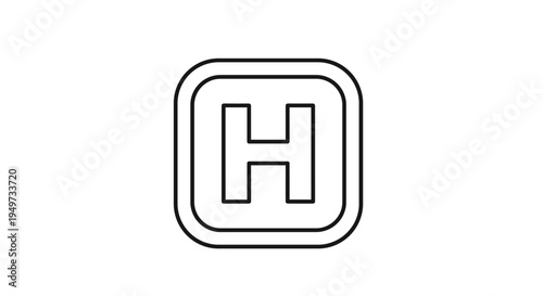 Simple black line icon of a capital letter H inside a square with rounded corners representing a hospital, clinic, or medical facility.