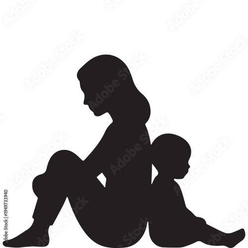 Mother Sitting with Child Silhouette Vector Illustration, Loving Mom and Kid Family Moment, Parenthood Bonding Clipart for Logo Wall Art Cricut Laser Cut Design
