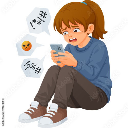 Girl Scared by Cyberbullying Message