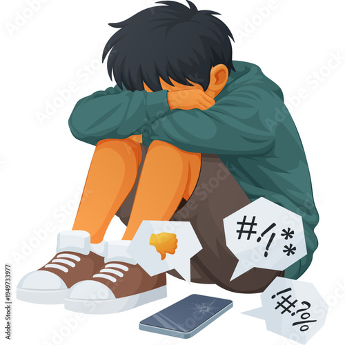 Sad Child Crying Over Cyberbullying