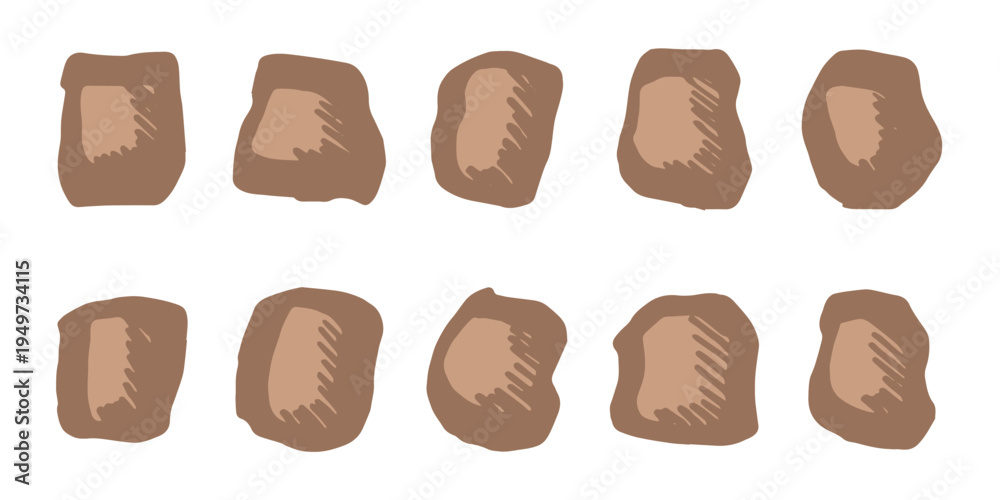 Fototapeta premium Hand drawn rocks and stones Rock fragments, boulders, building material Coastal pebbles, gravel, minerals, cobblestones, geological formations For game environment, landscape illustration, design