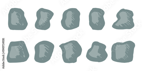 Hand drawn rocks and stones Rock fragments, boulders, building material Coastal pebbles, gravel, minerals, cobblestones, geological formations For game environment, landscape illustration, design