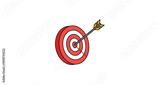 Red and white bullseye target with a black and gold arrow hitting the exact center to represent success, goals, and accuracy.