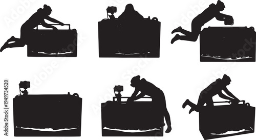 Black Solid Aquascaping Creator Waterproof Camera Silhouettes Set of Six on White Background